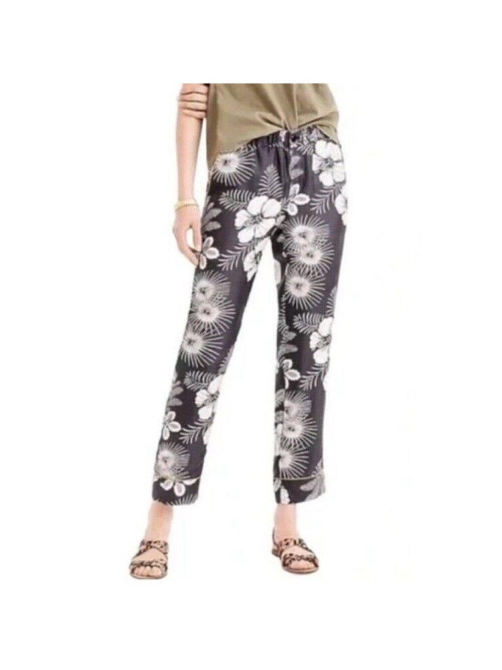 J. Crew Black Floral Cropped Relaxed Pants